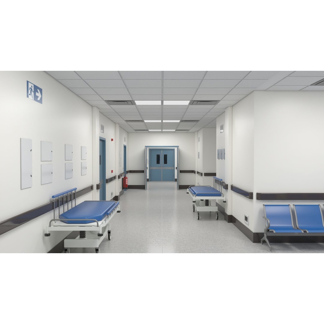 Modular Hospital Corridor 3D Model – Low Poly Game Ready Environment - View 14