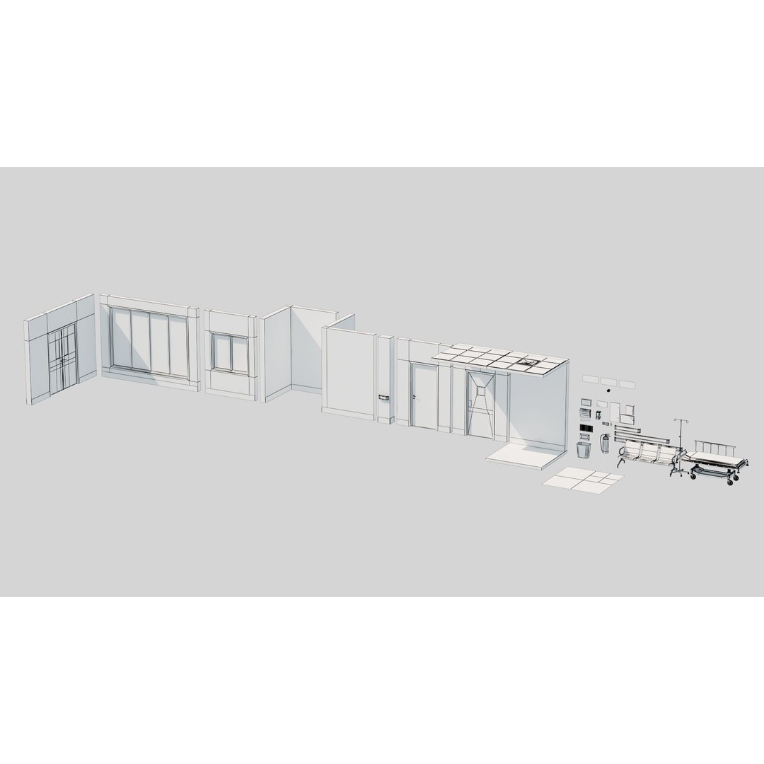 Modular Hospital Corridor 3D Model – Low Poly Game Ready Environment - View 22