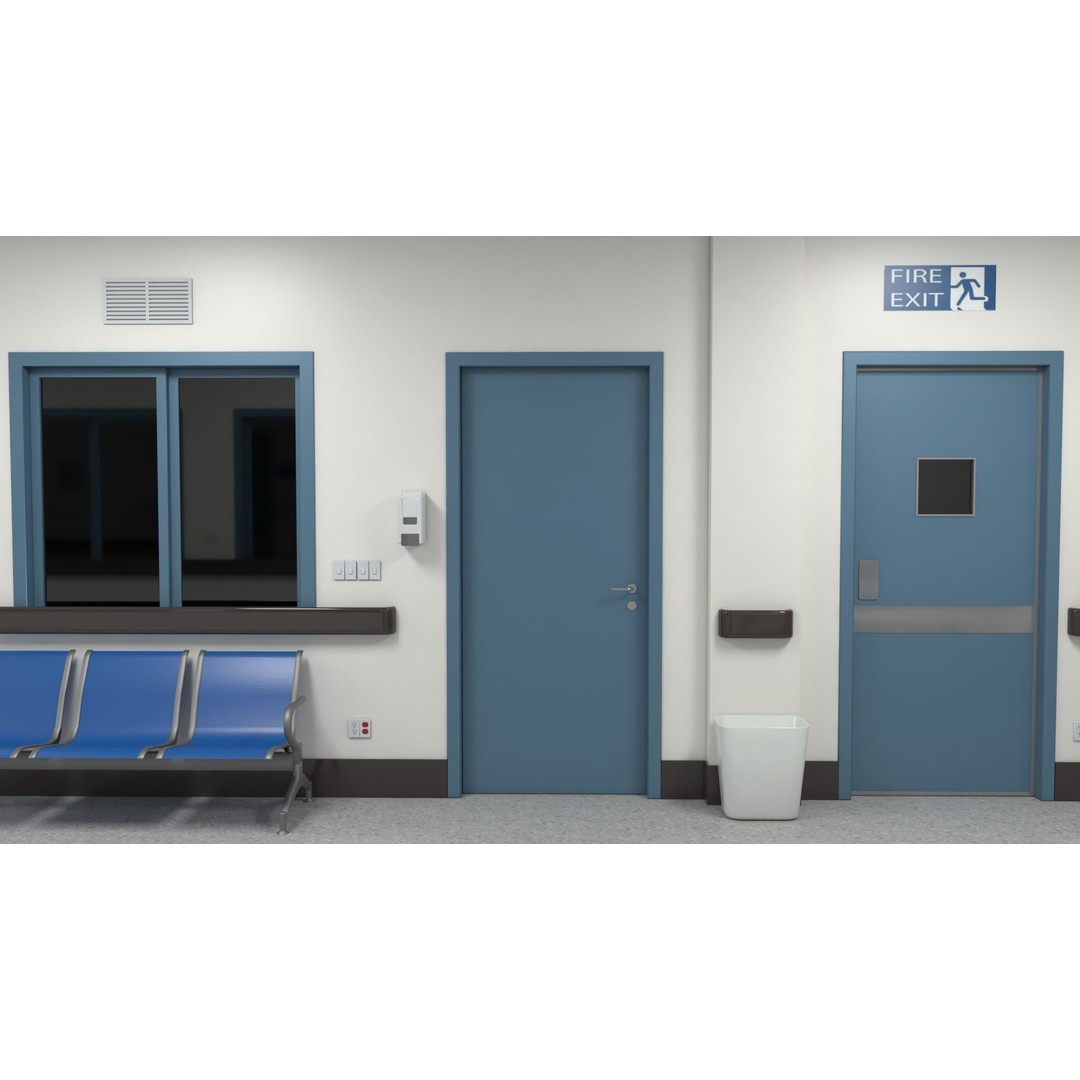 Modular Hospital Corridor 3D Model – Low Poly Game Ready Environment - View 8