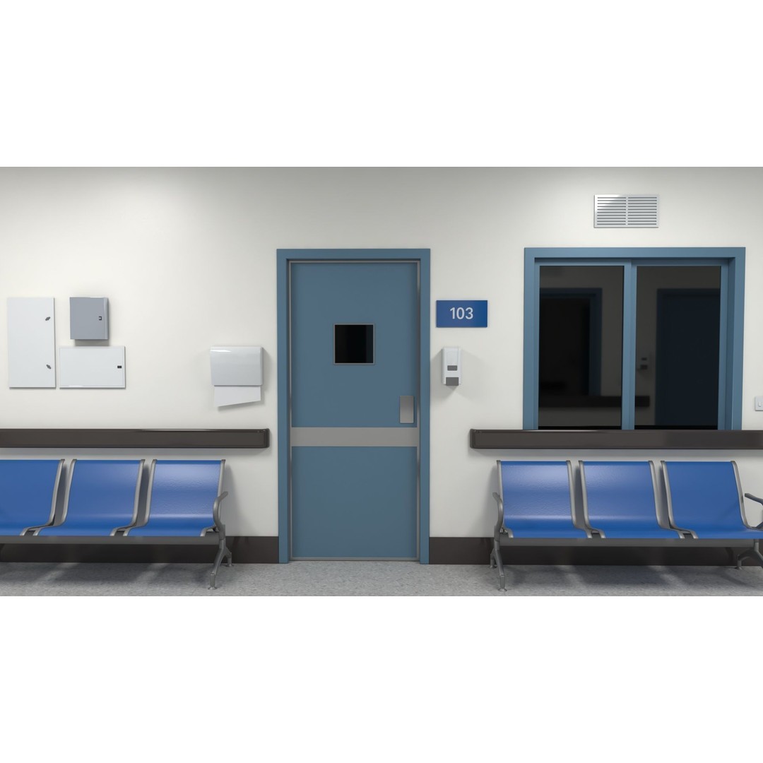 Modular Hospital Corridor 3D Model – Low Poly Game Ready Environment - View 9