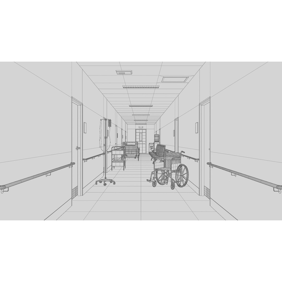 Hospital Corridor 3D Model – Low Poly Game Asset, FBX, Blender