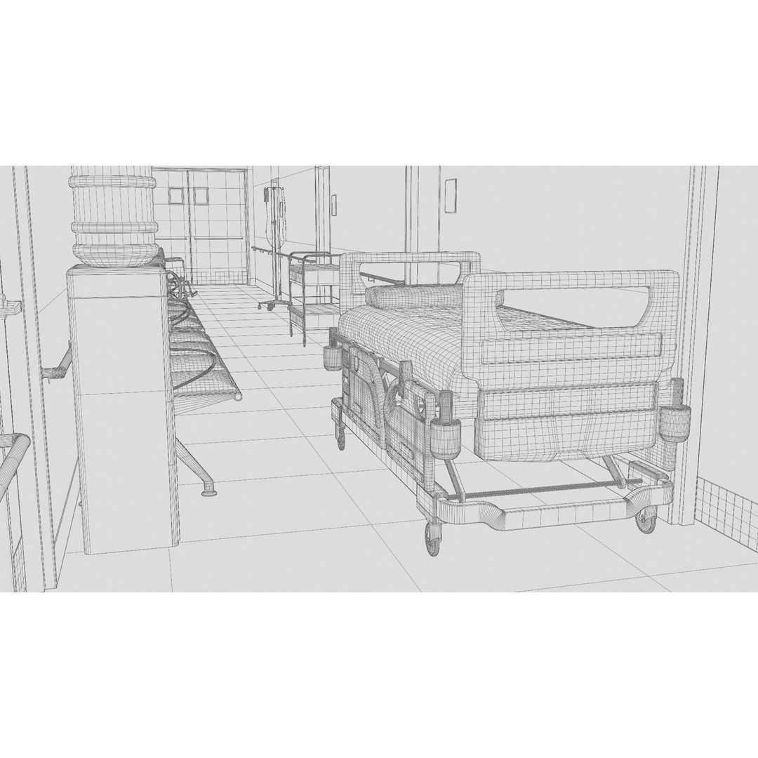 Hospital Corridor 3D Model – Low Poly Game Asset, FBX, Blender - View 15