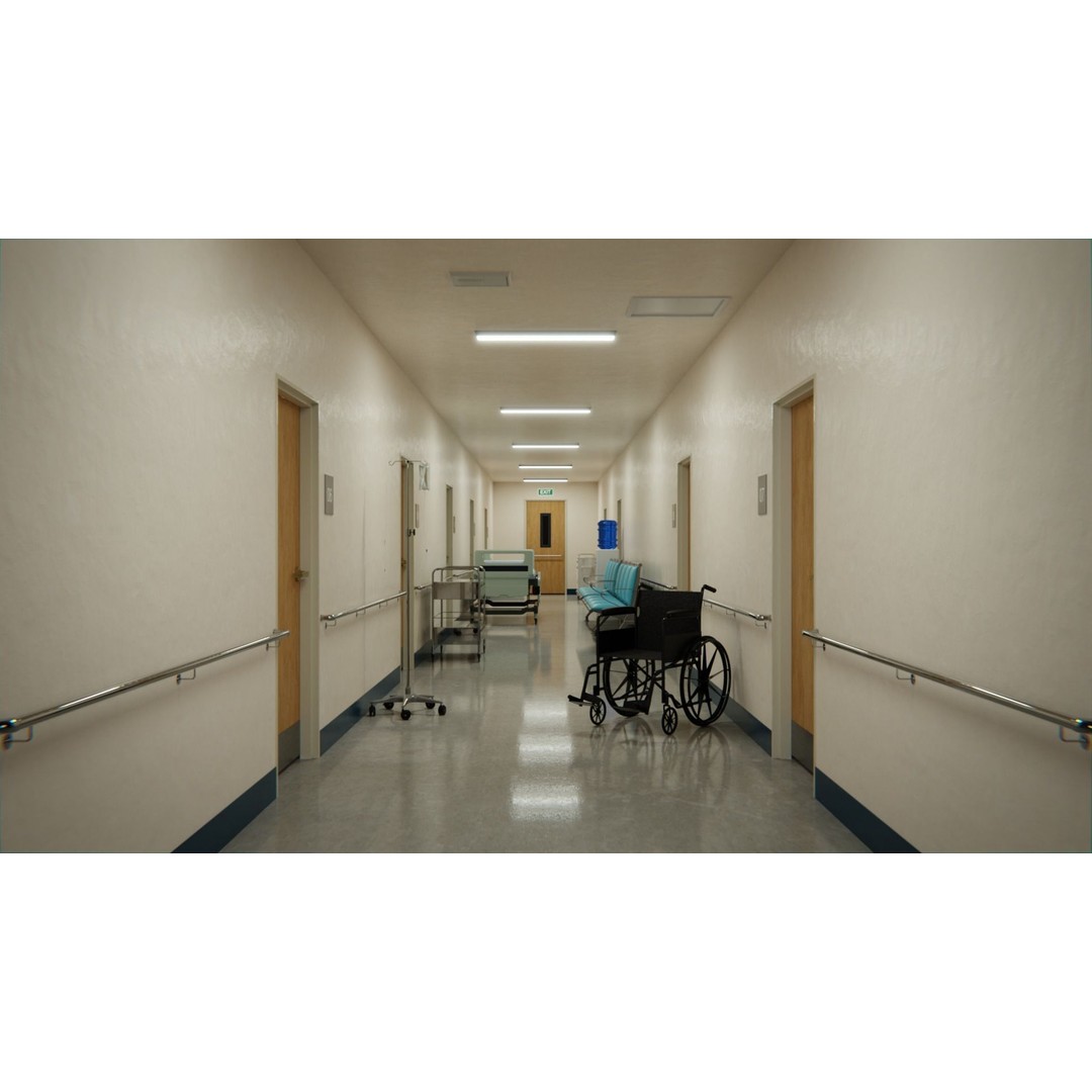 Hospital Corridor 3D Model – Low Poly Game Asset, FBX, Blender - View 16