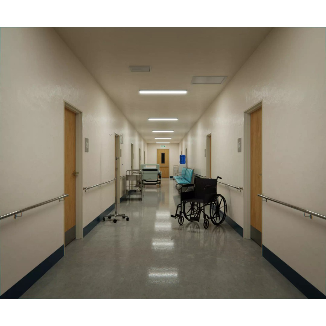 Hospital Corridor 3D Model – Low Poly Game Asset, FBX, Blender - View 2