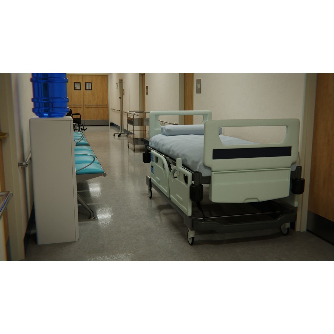 Hospital Corridor 3D Model – Low Poly Game Asset, FBX, Blender - View 3