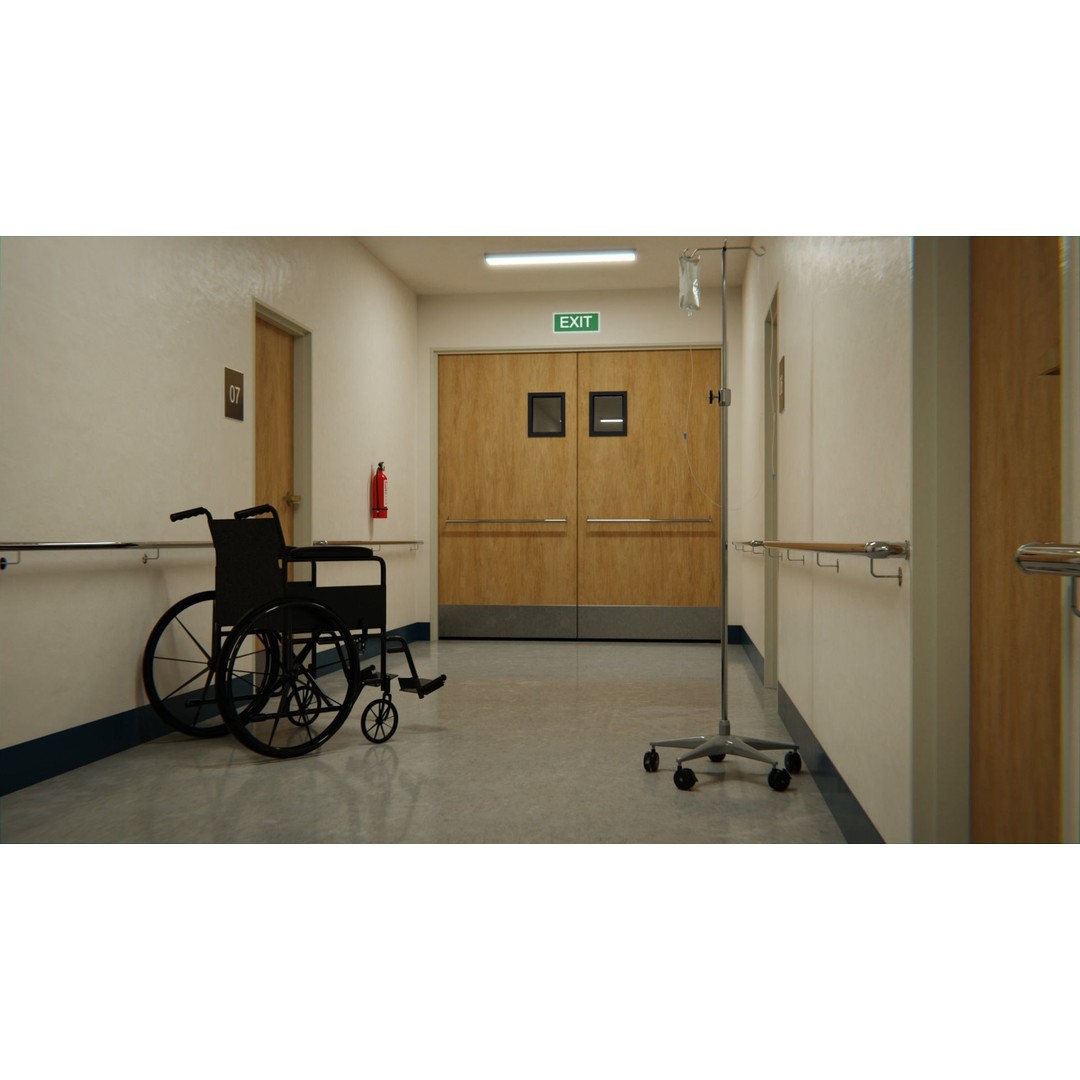 Hospital Corridor 3D Model – Low Poly Game Asset, FBX, Blender - View 4