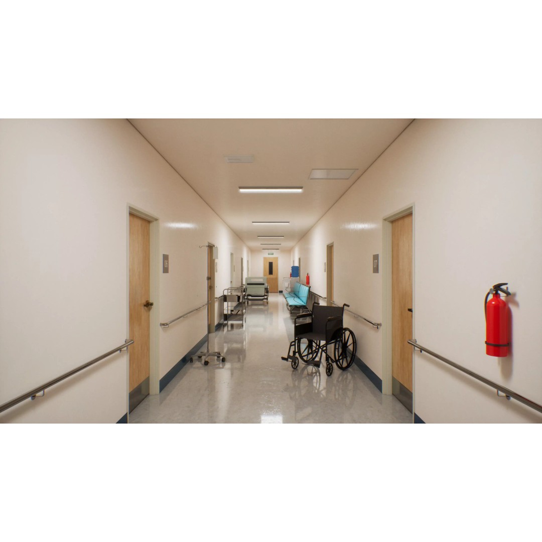Hospital Corridor 3D Model – Low Poly Game Asset, FBX, Blender - View 5