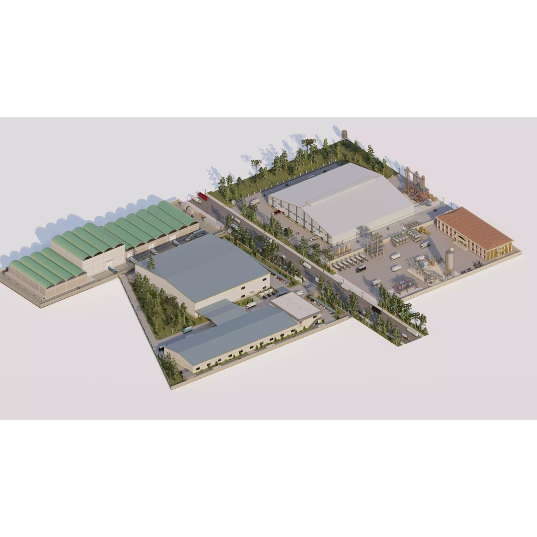Industrial Factory 3D Model – High Poly Game Asset, FBX, OBJ, PBR - View 2