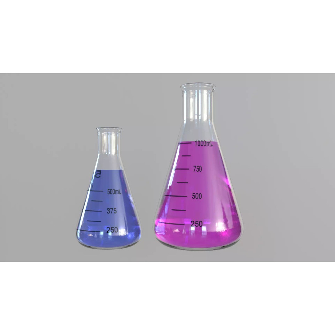 Flasks 3D Model – Low Poly PBR Laboratory Asset, FBX & OBJ - View 2