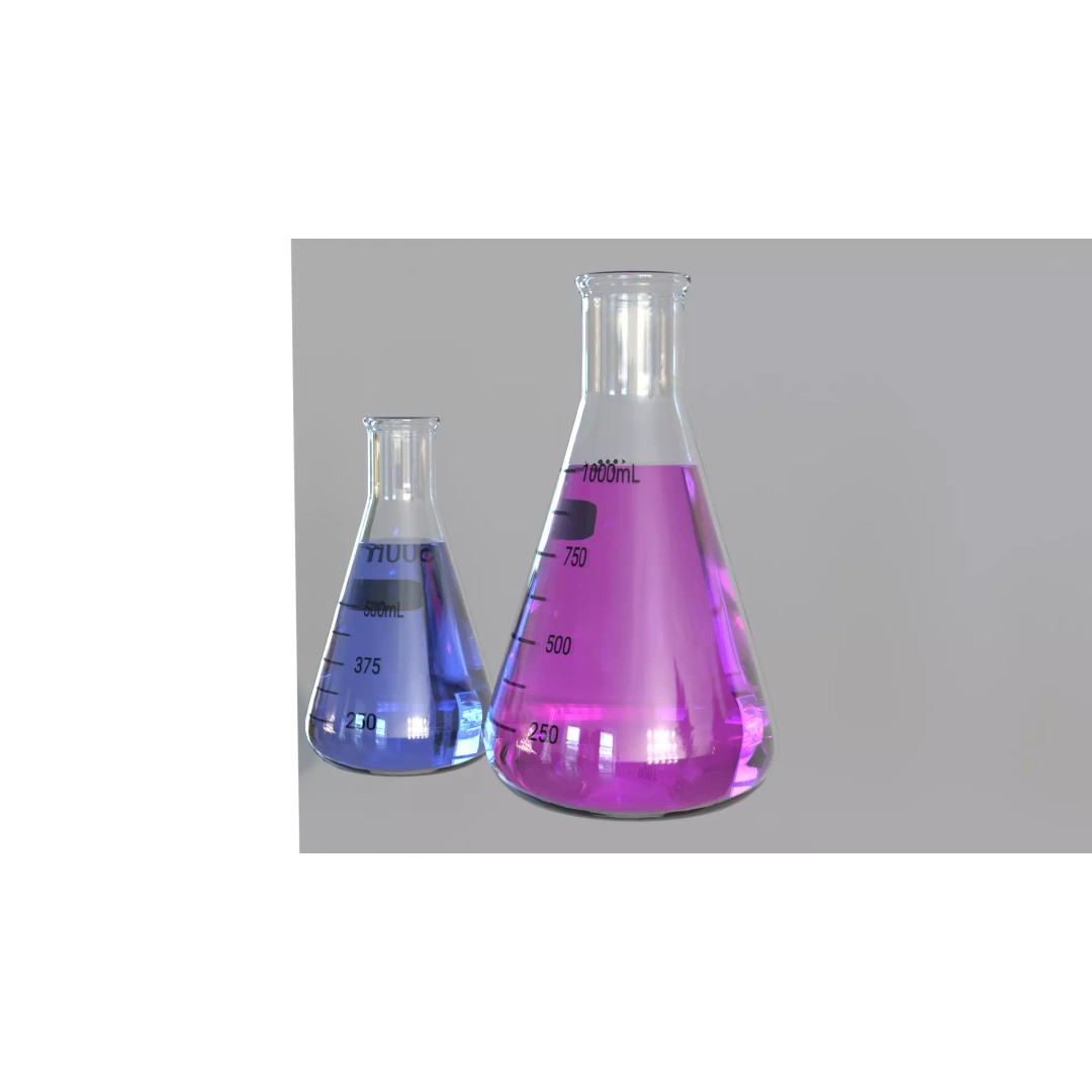 Flasks 3D Model – Low Poly PBR Laboratory Asset, FBX & OBJ - View 3