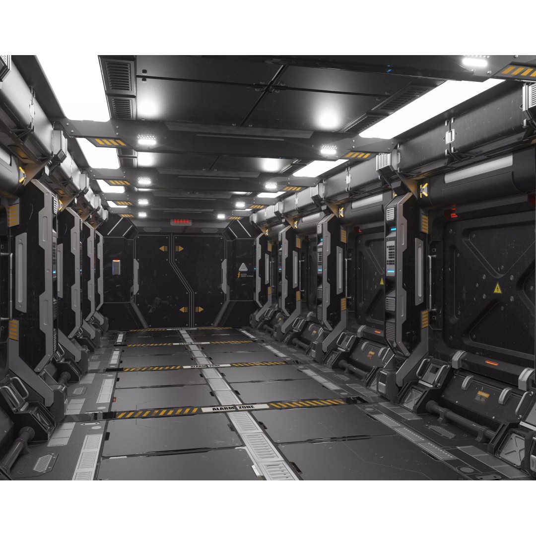 Sci-Fi Corridor 3D Model – Futuristic Interior Hall, FBX & OBJ - View 2