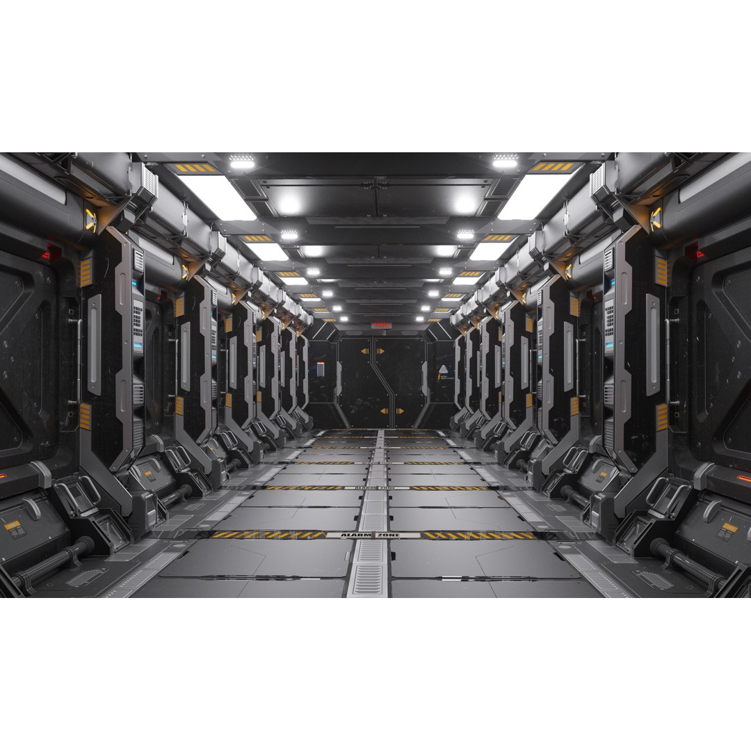 Sci-Fi Corridor 3D Model – Futuristic Interior Hall, FBX & OBJ - View 3