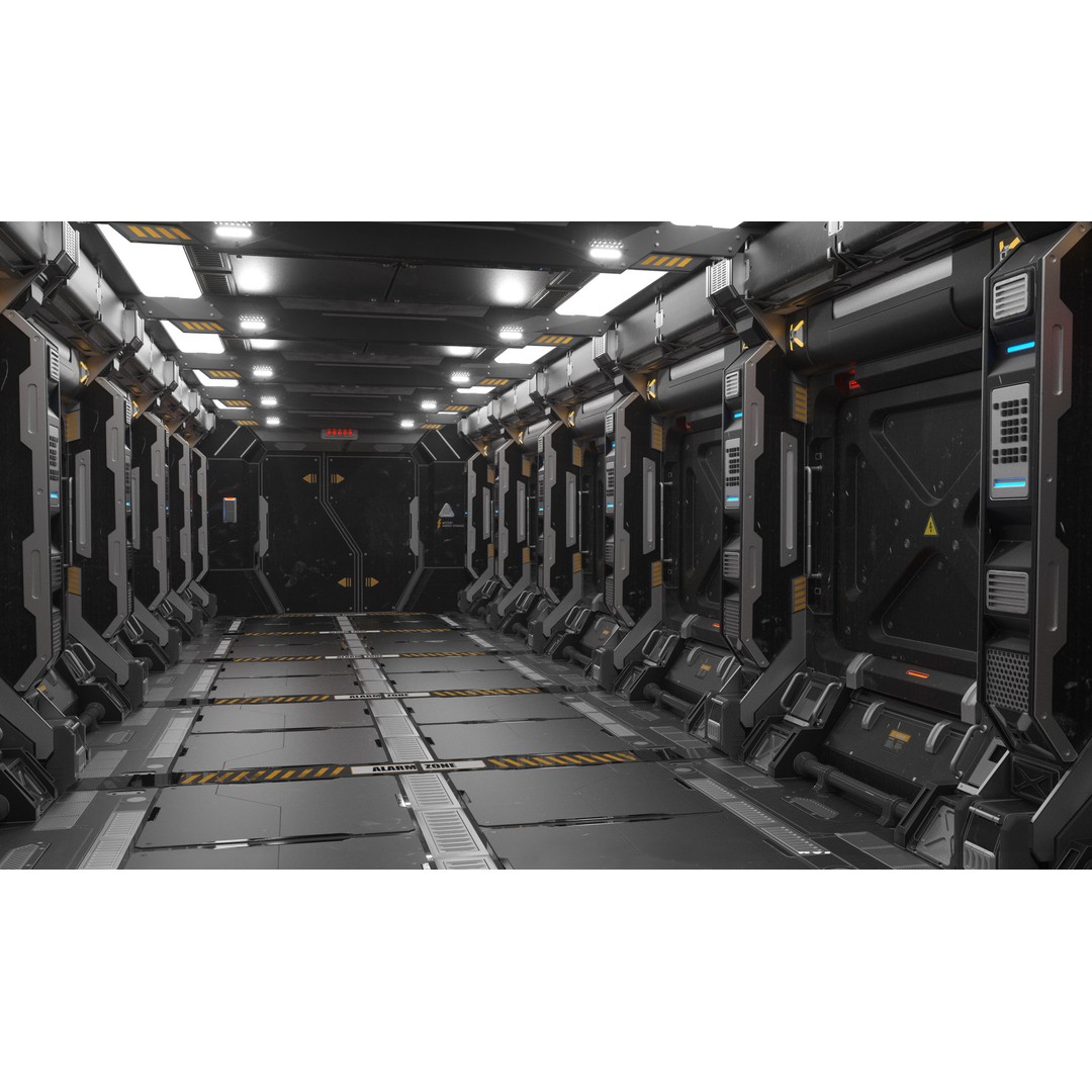 Sci-Fi Corridor 3D Model – Futuristic Interior Hall, FBX & OBJ - View 4