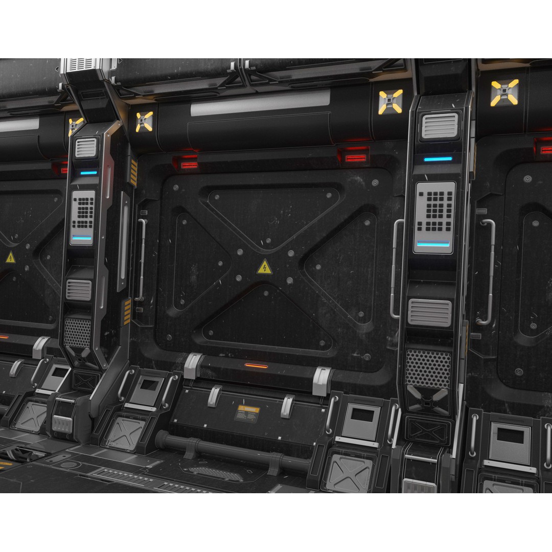 Sci-Fi Corridor 3D Model – Futuristic Interior Hall, FBX & OBJ - View 5