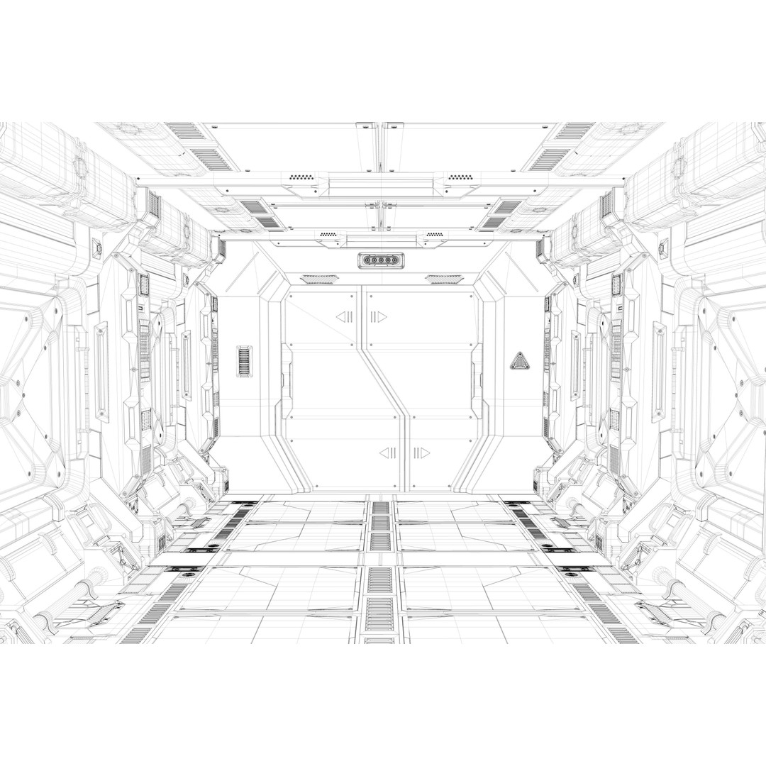 Sci-Fi Corridor 3D Model – Futuristic Interior Hall, FBX & OBJ - View 8
