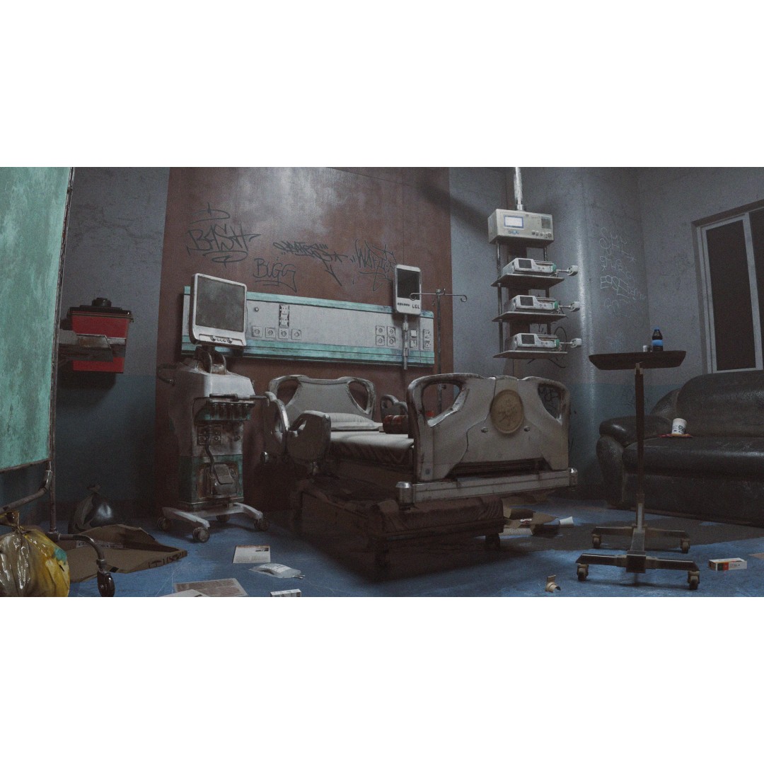 Patient Room 3D Model – Low Poly Concept with Textures for Blender - View 2