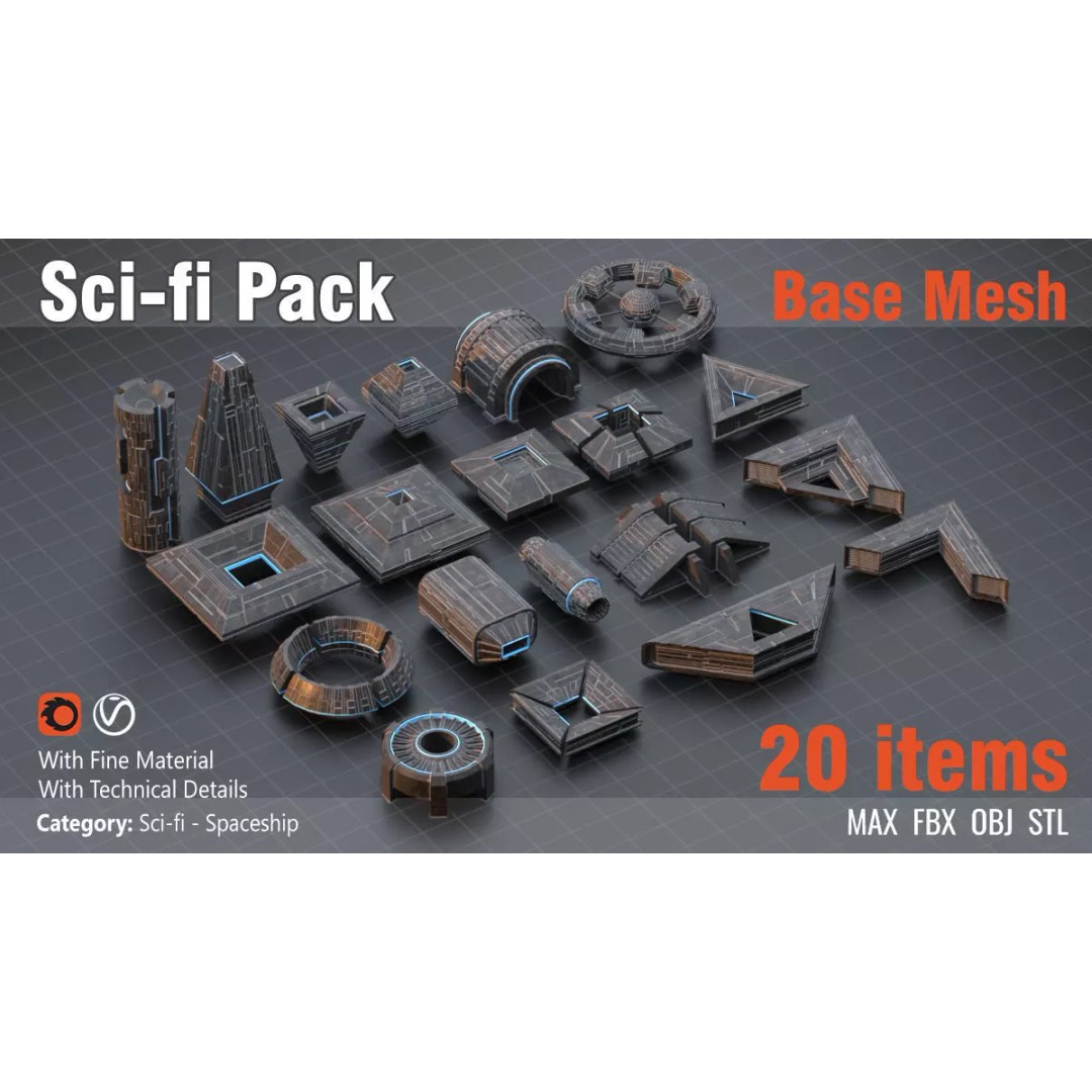 Sci-fi Spaceship 3D Model – Low Poly Game Asset, FBX, OBJ - View 2