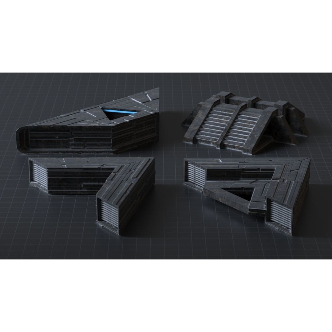 Sci-fi Spaceship 3D Model – Low Poly Game Asset, FBX, OBJ - View 8
