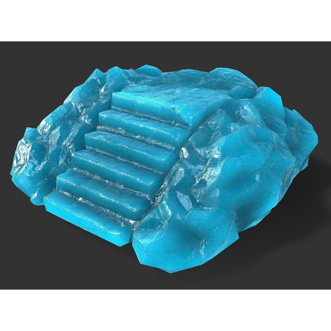 Stone Stairs 3D Model – Low Poly PBR Game Asset, FBX, OBJ - View 3