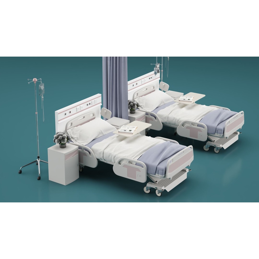 Modern Hospital Bed 3D Model – Realistic Medical Furniture, FBX, PBR - View 11