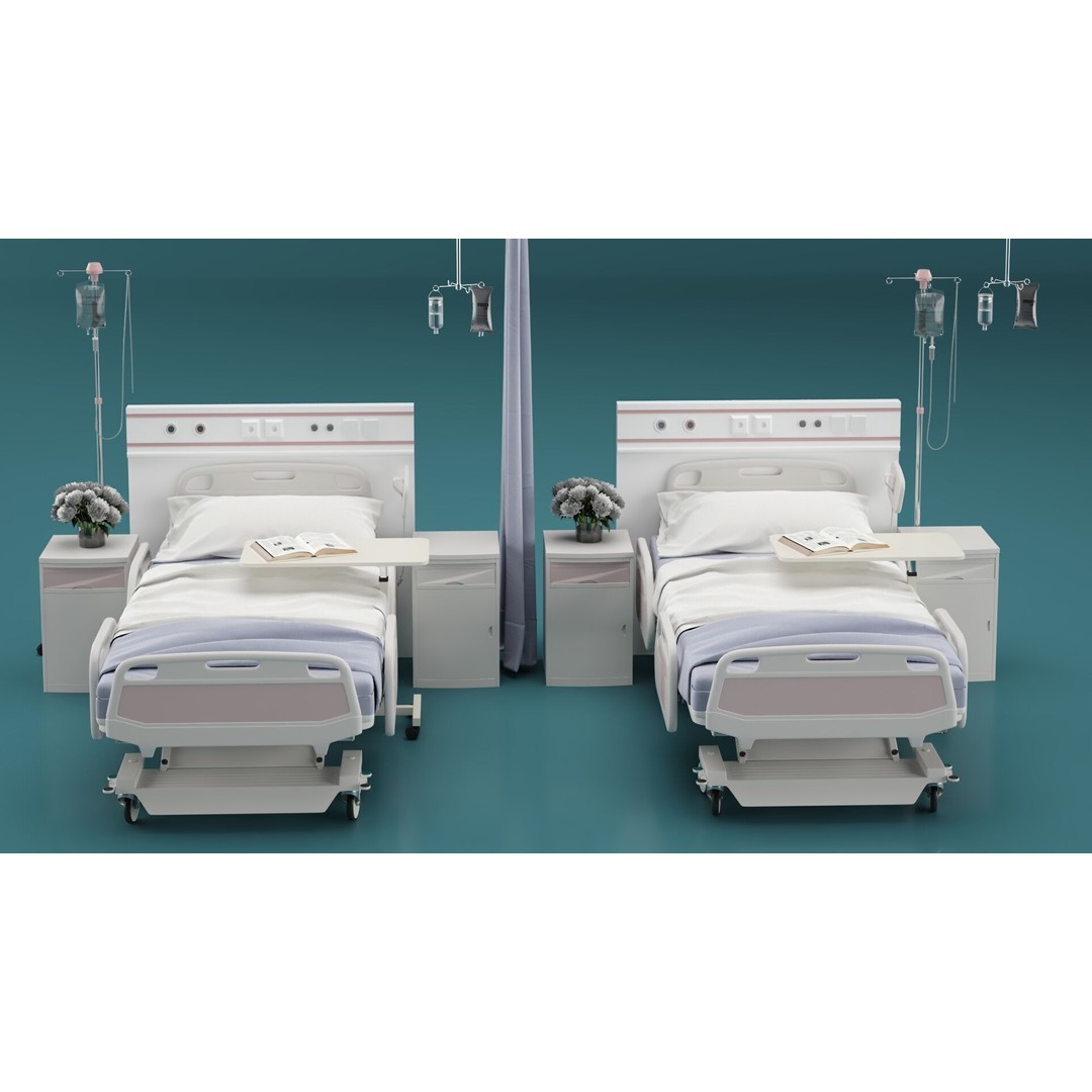 Modern Hospital Bed 3D Model – Realistic Medical Furniture, FBX, PBR - View 3