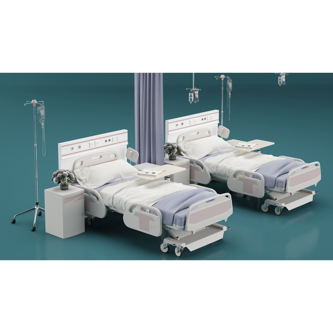 Modern Hospital Bed 3D Model – Realistic Medical Furniture, FBX, PBR - View 4