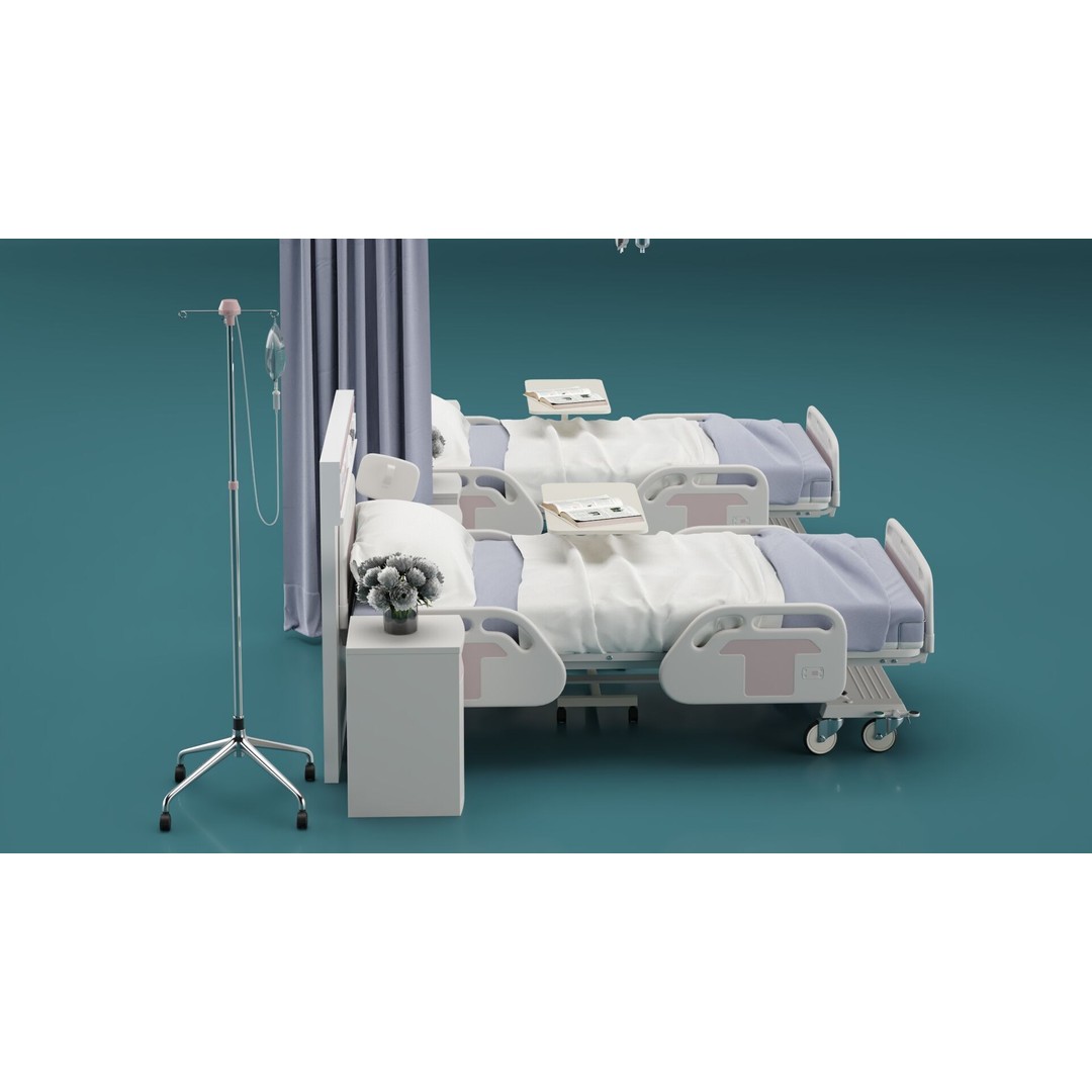 Modern Hospital Bed 3D Model – Realistic Medical Furniture, FBX, PBR - View 5