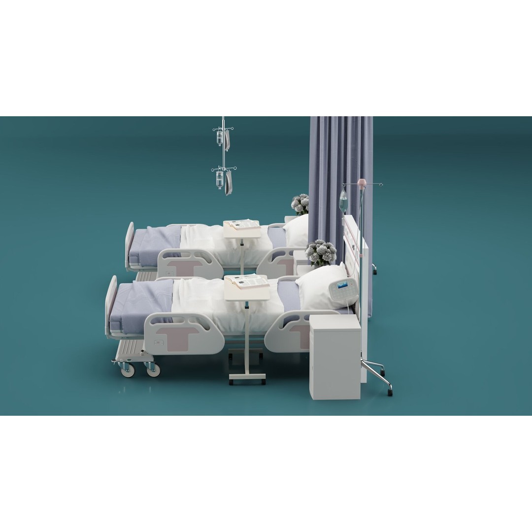 Modern Hospital Bed 3D Model – Realistic Medical Furniture, FBX, PBR - View 9