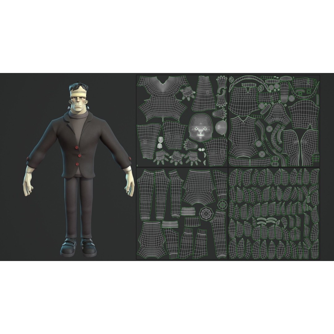 Frankenstein Monster 3D Model – Low Poly Cartoon Character, FBX, Blender