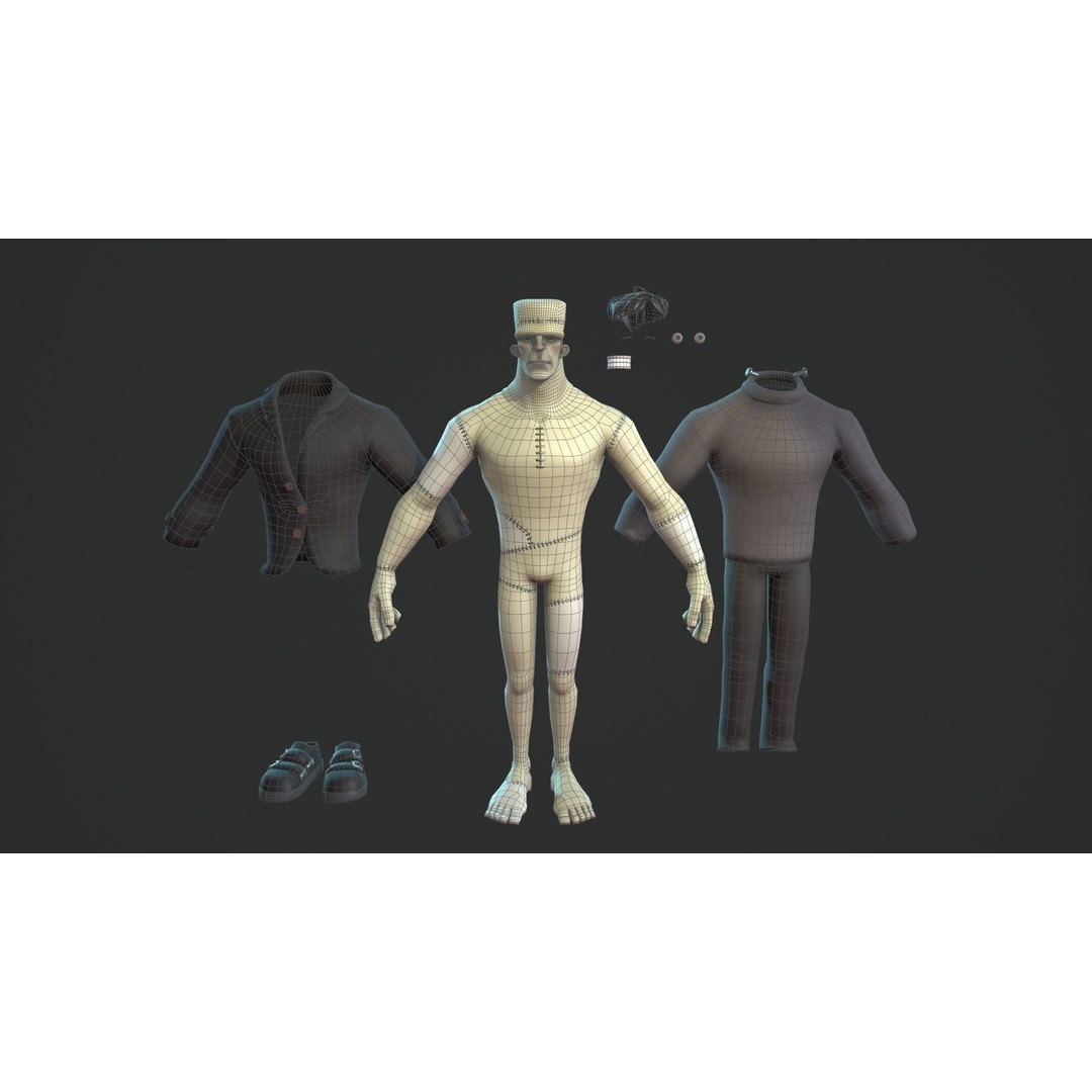 Frankenstein Monster 3D Model – Low Poly Cartoon Character, FBX, Blender - View 10