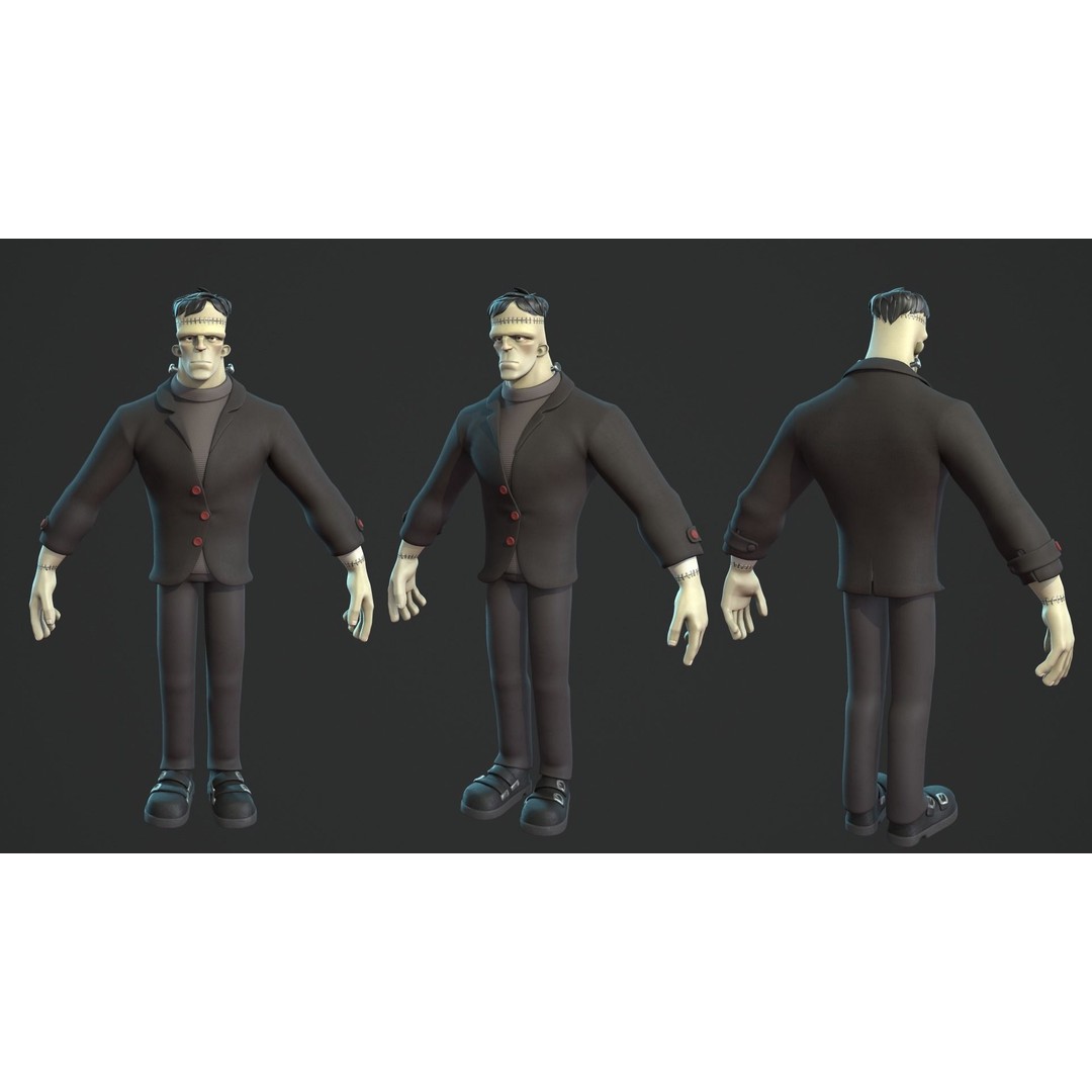 Frankenstein Monster 3D Model – Low Poly Cartoon Character, FBX, Blender - View 3