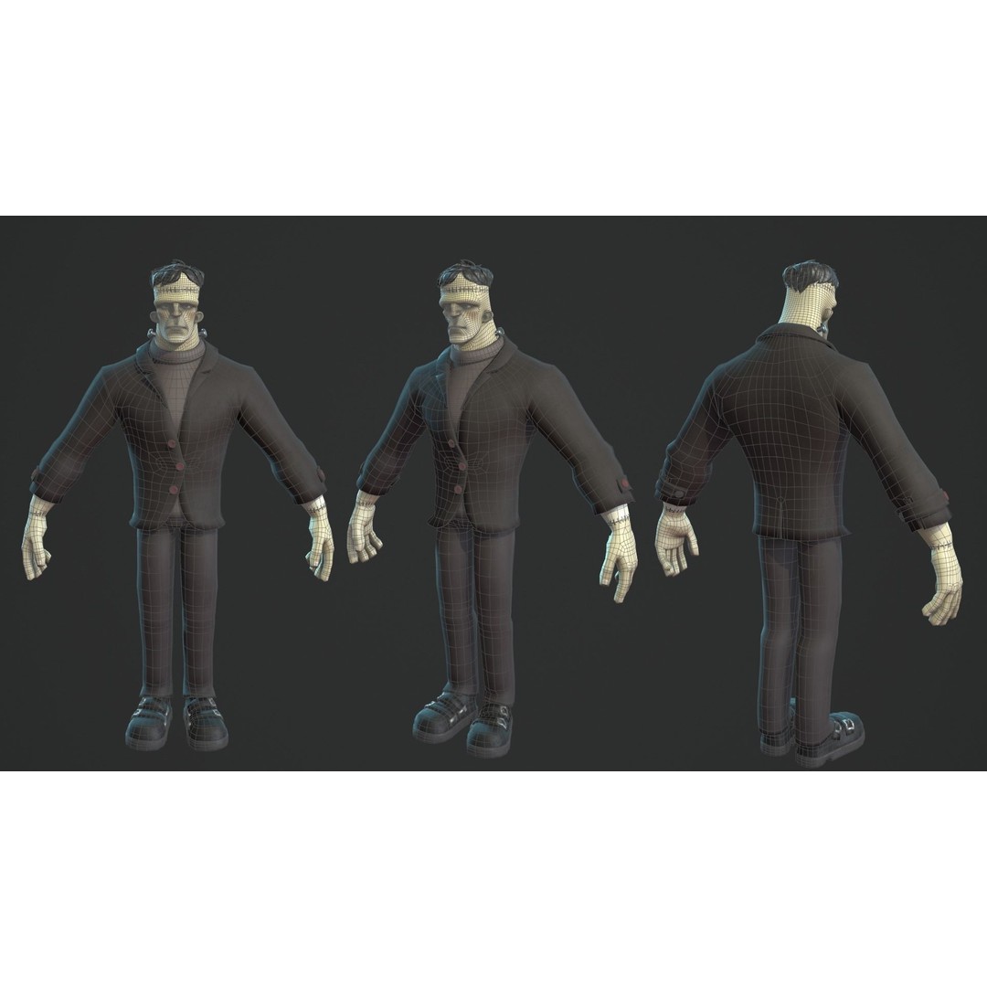 Frankenstein Monster 3D Model – Low Poly Cartoon Character, FBX, Blender - View 4