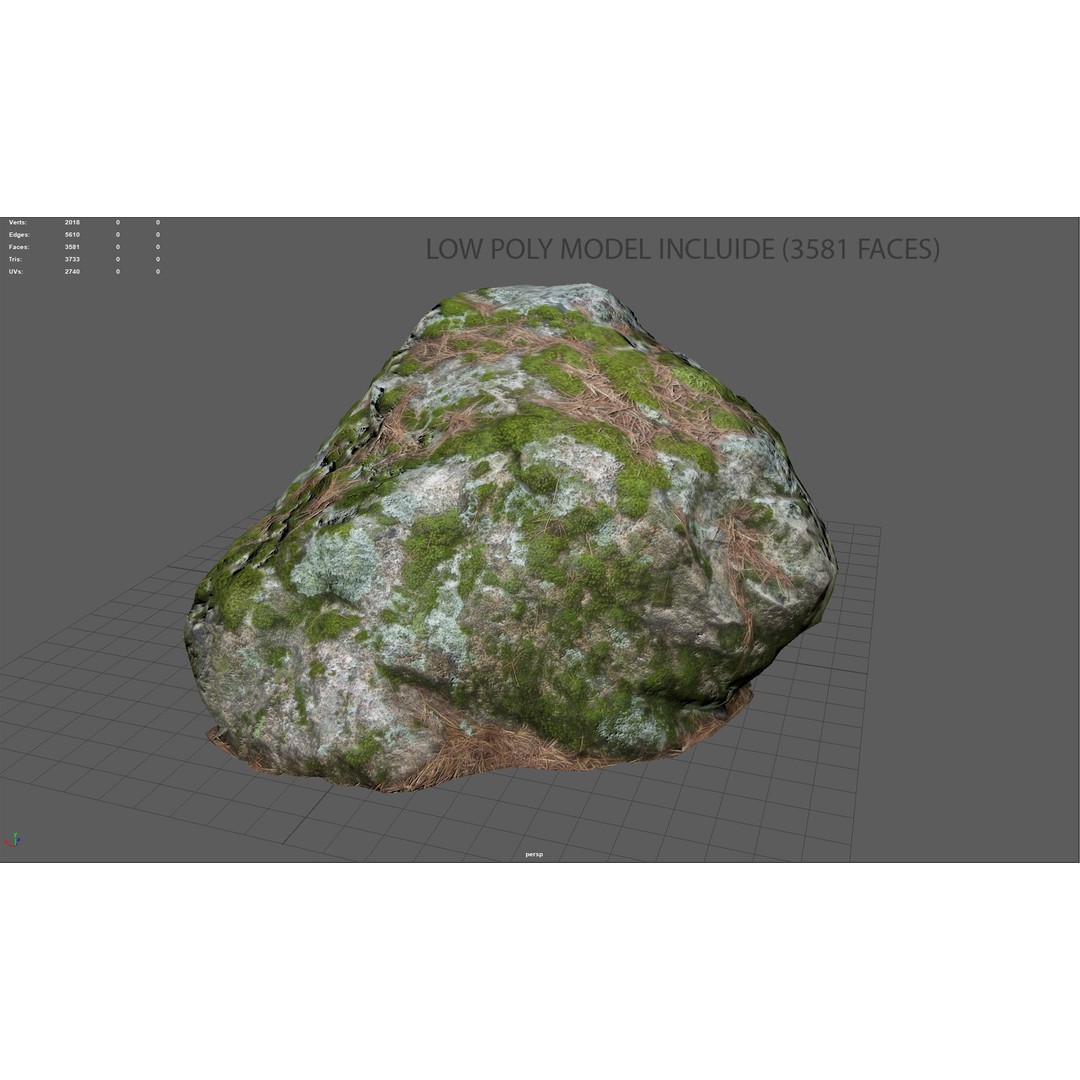 Moss Rock 3D Model – Low Poly Game Asset, PBR Textures, Multiple Formats