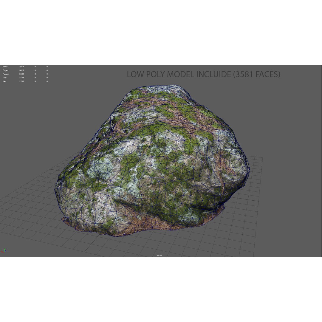Moss Rock 3D Model – Low Poly Game Asset, PBR Textures, Multiple Formats - View 11