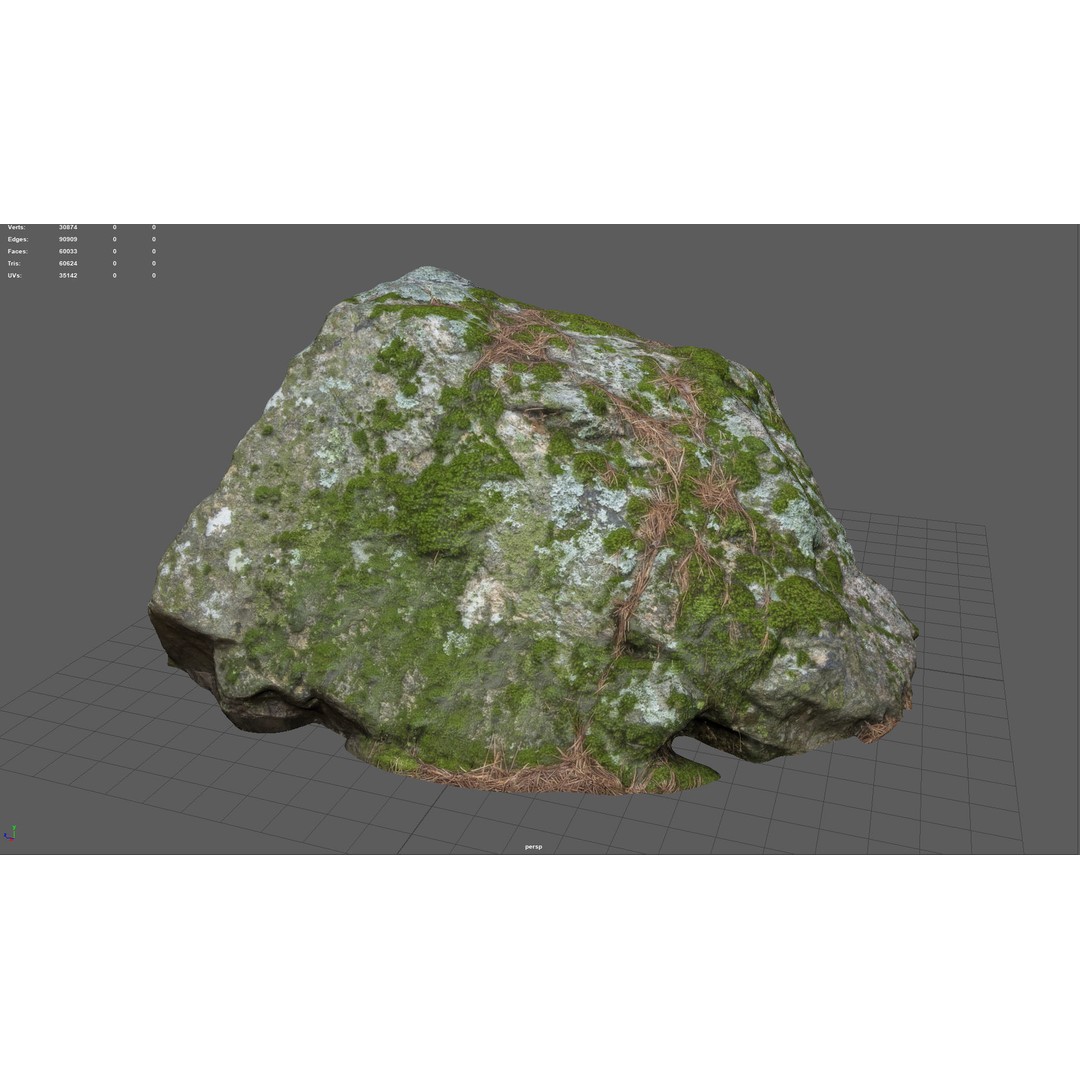 Moss Rock 3D Model – Low Poly Game Asset, PBR Textures, Multiple Formats - View 3