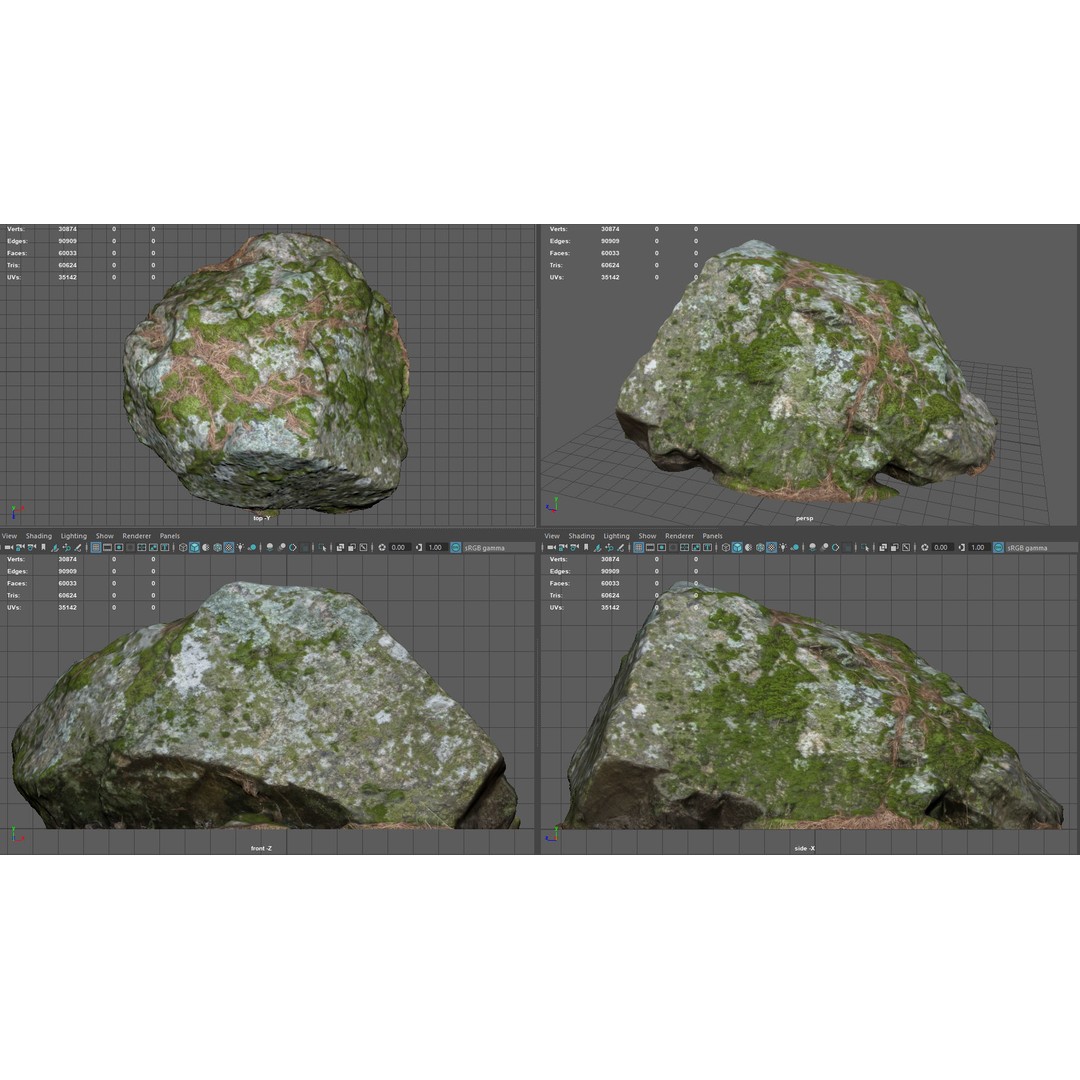 Moss Rock 3D Model – Low Poly Game Asset, PBR Textures, Multiple Formats - View 6