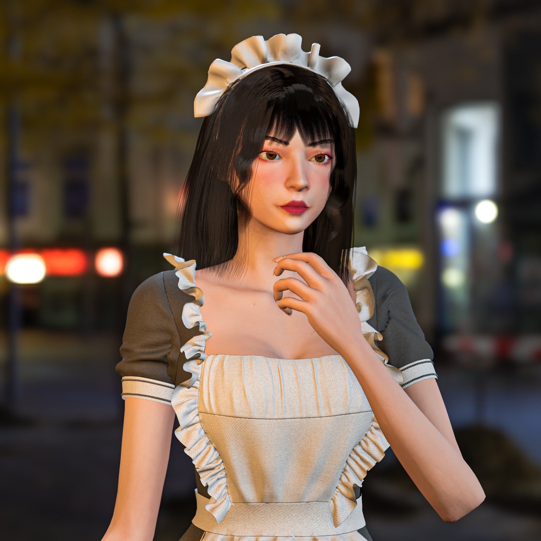 Maid Character 3D Model – Low Poly Game Ready with PBR Textures