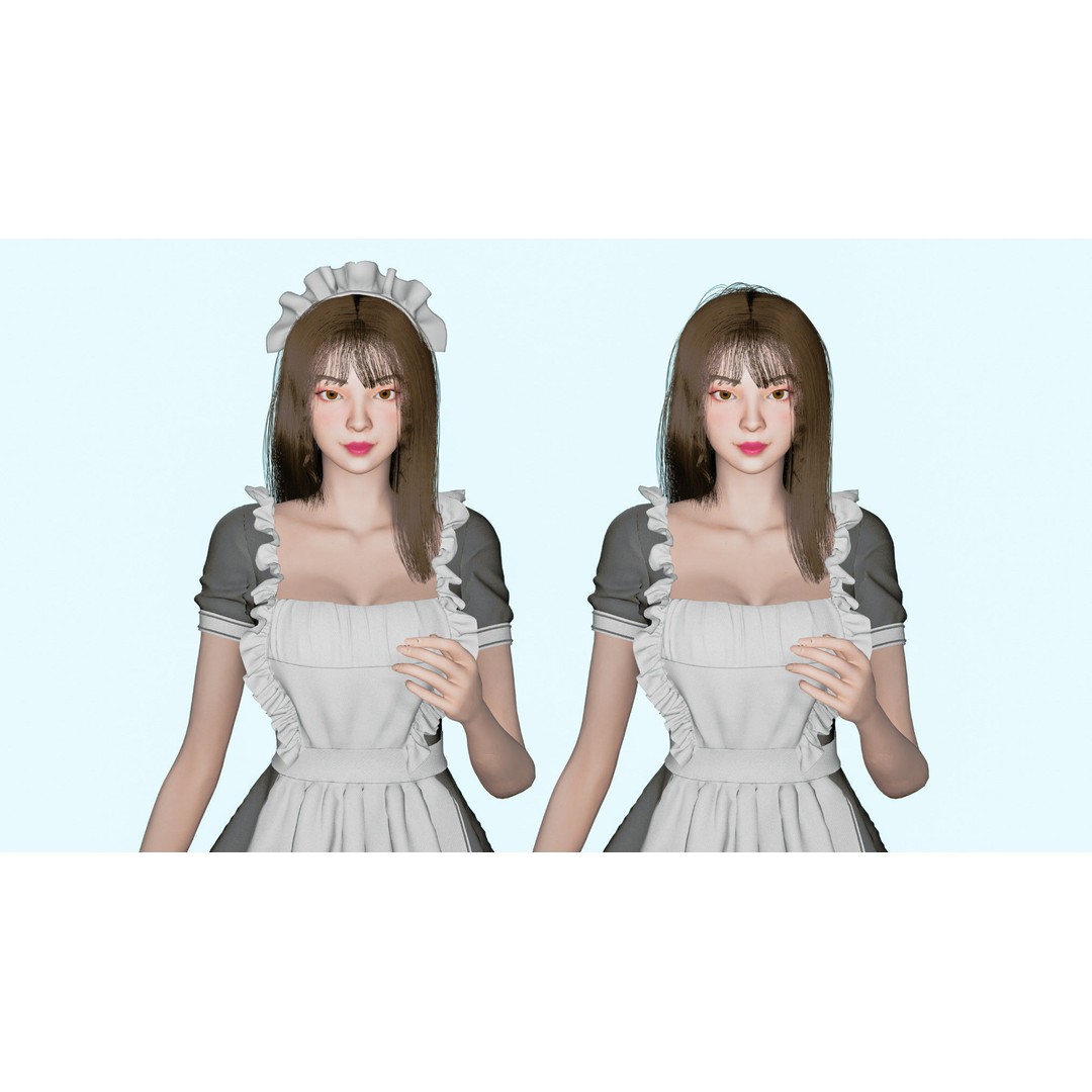 Maid Character 3D Model – Low Poly Game Ready with PBR Textures - View 10