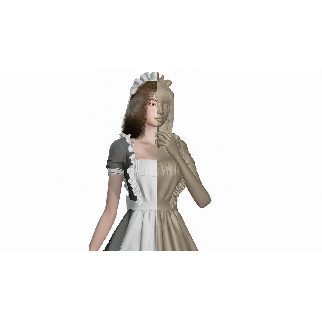 Maid Character 3D Model – Low Poly Game Ready with PBR Textures - View 12