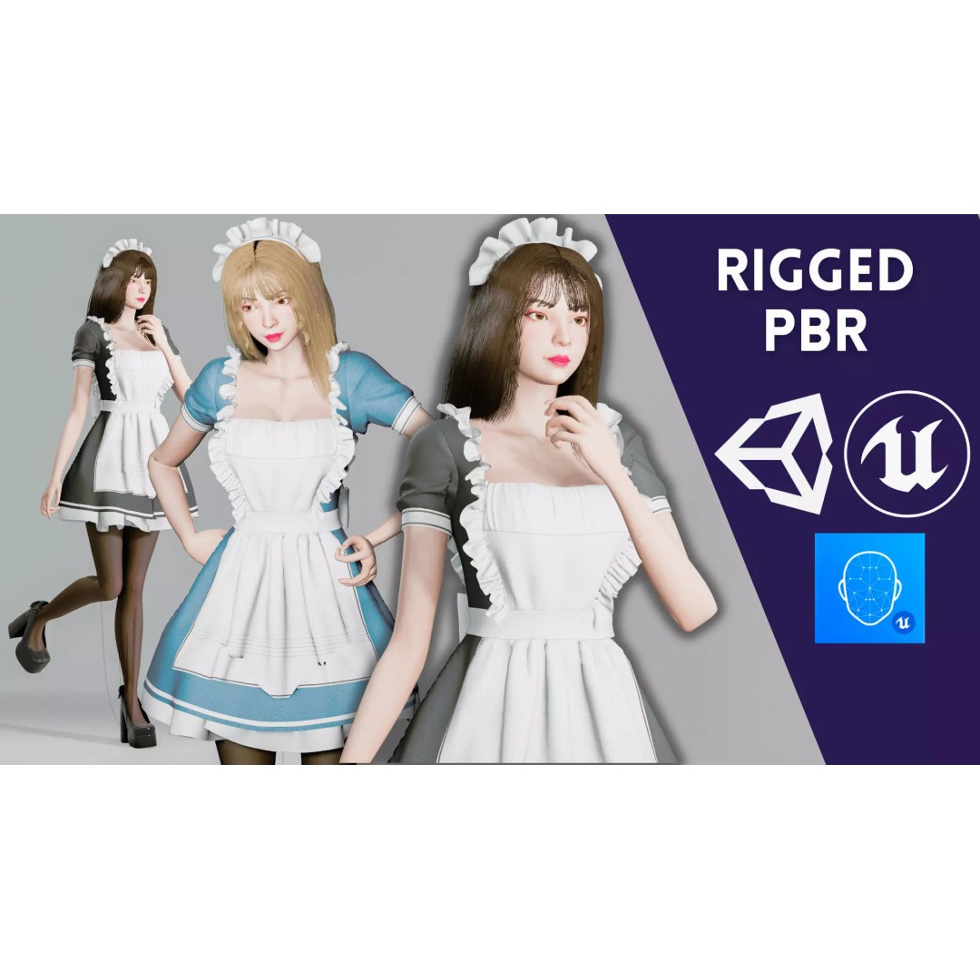 Maid Character 3D Model – Low Poly Game Ready with PBR Textures - View 2