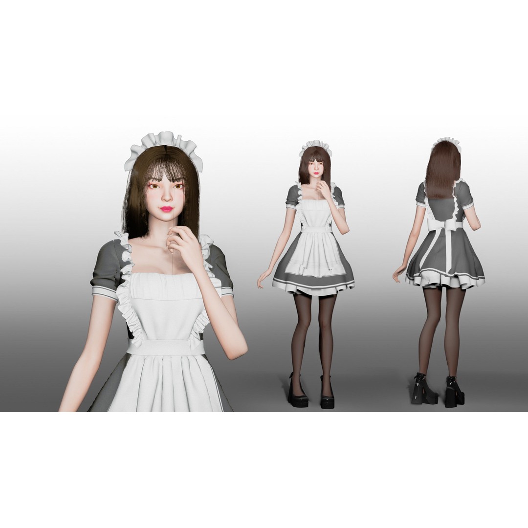 Maid Character 3D Model – Low Poly Game Ready with PBR Textures - View 3