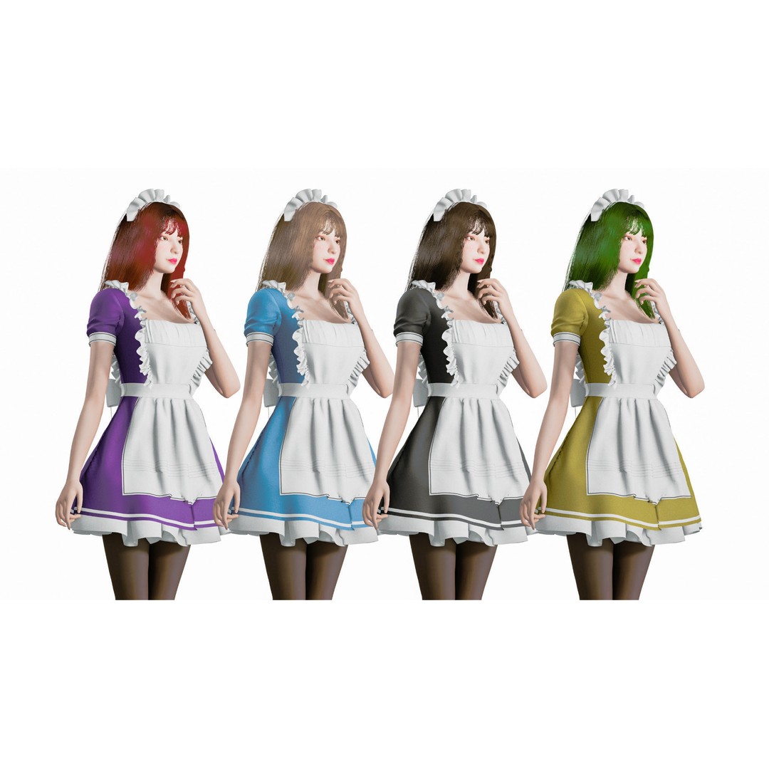 Maid Character 3D Model – Low Poly Game Ready with PBR Textures - View 6