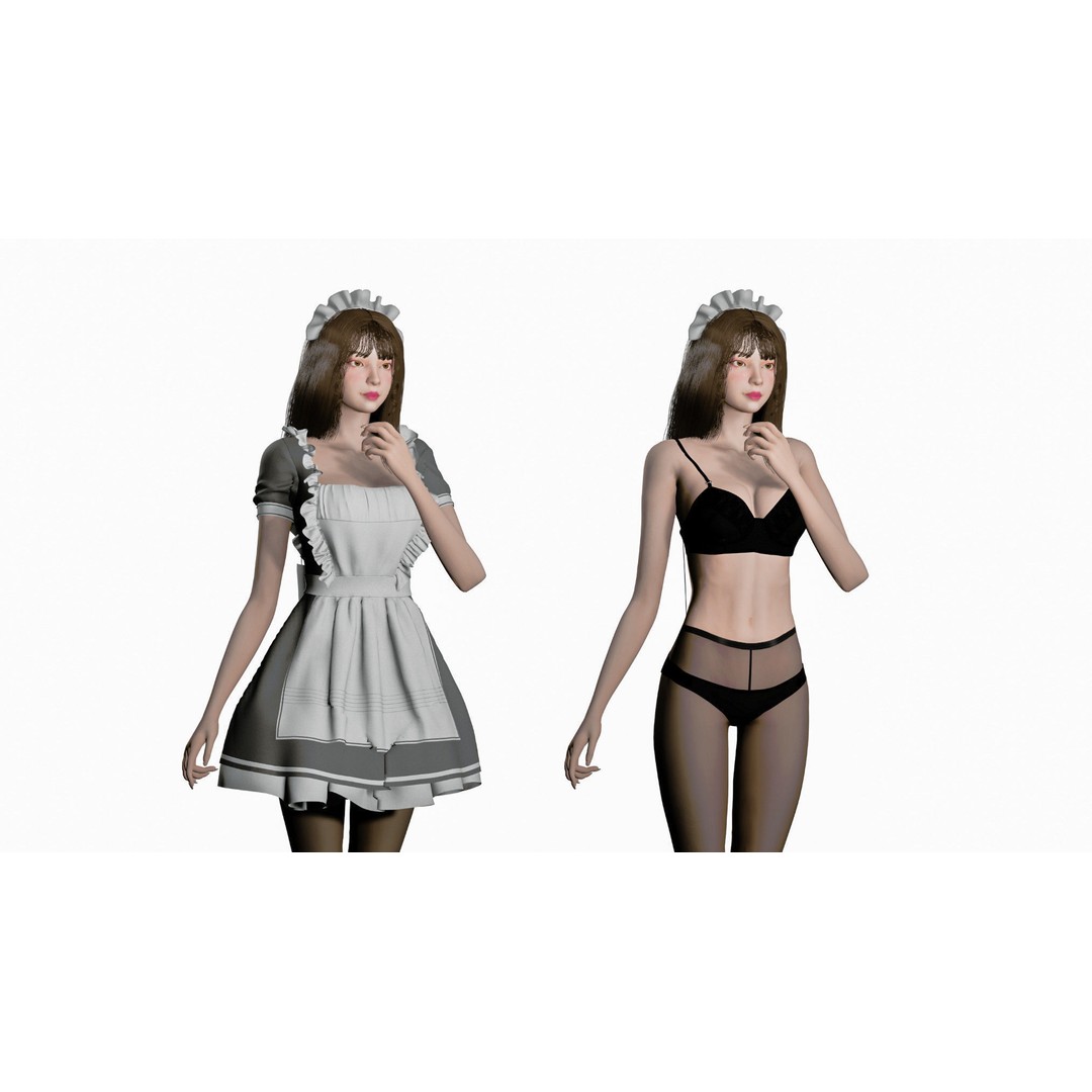 Maid Character 3D Model – Low Poly Game Ready with PBR Textures - View 7