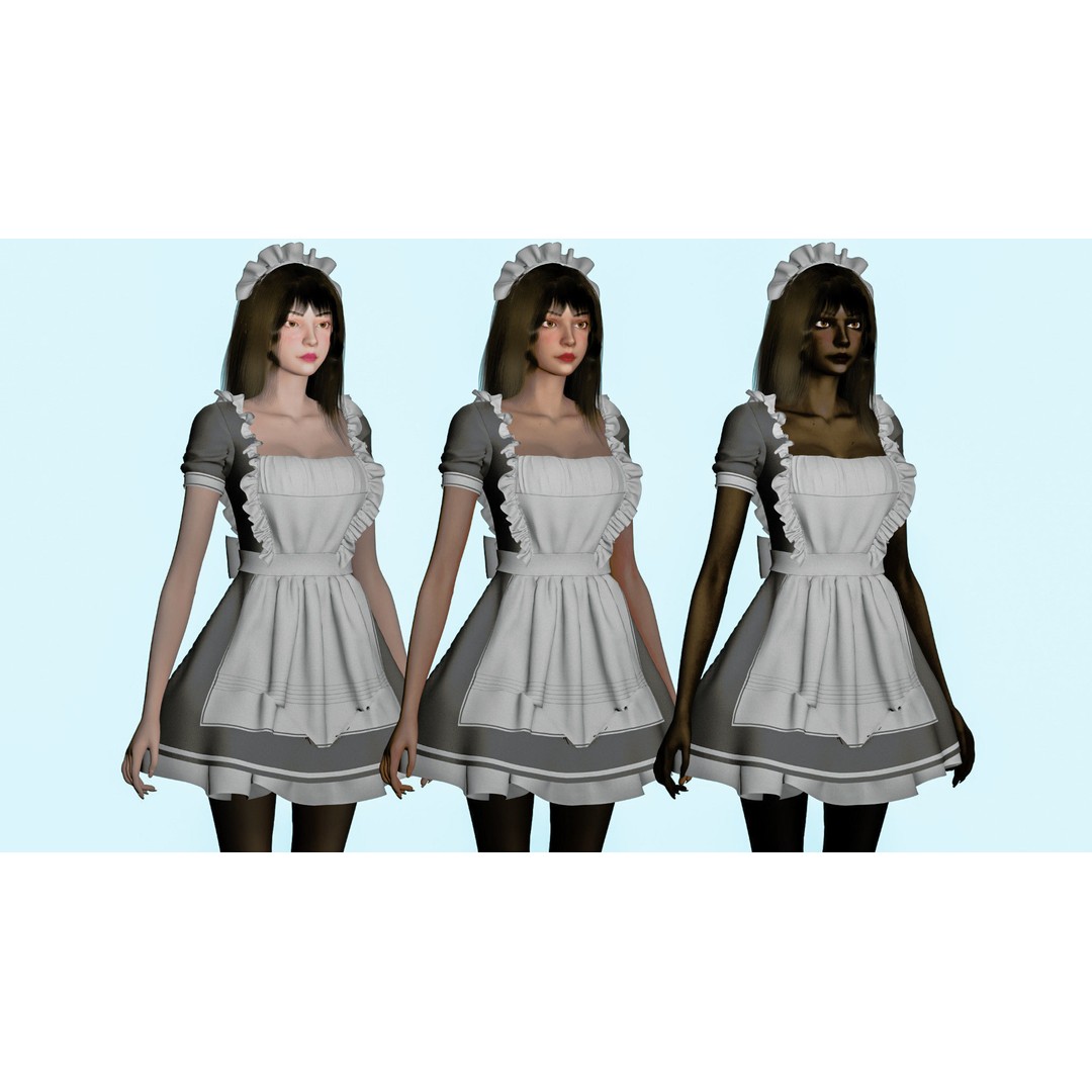 Maid Character 3D Model – Low Poly Game Ready with PBR Textures - View 9