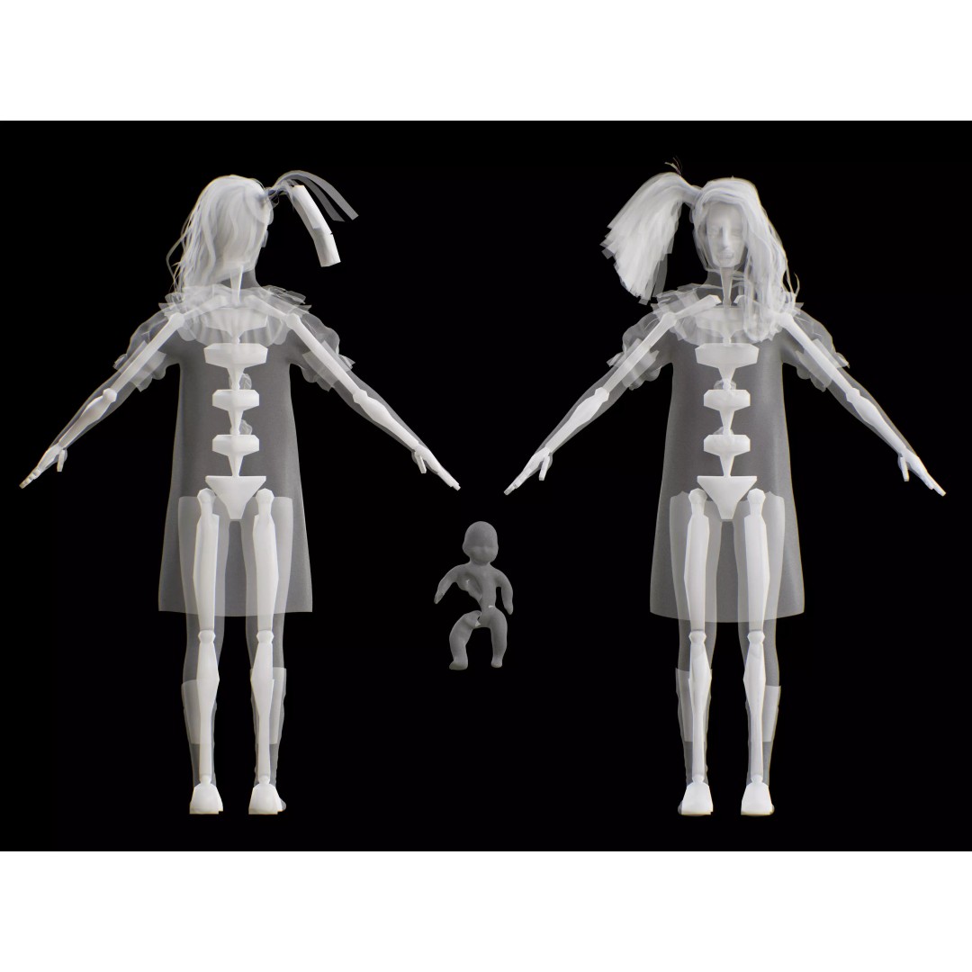 Little Pale Girl 3D Model – Low Poly Rigged Character, FBX, Blender