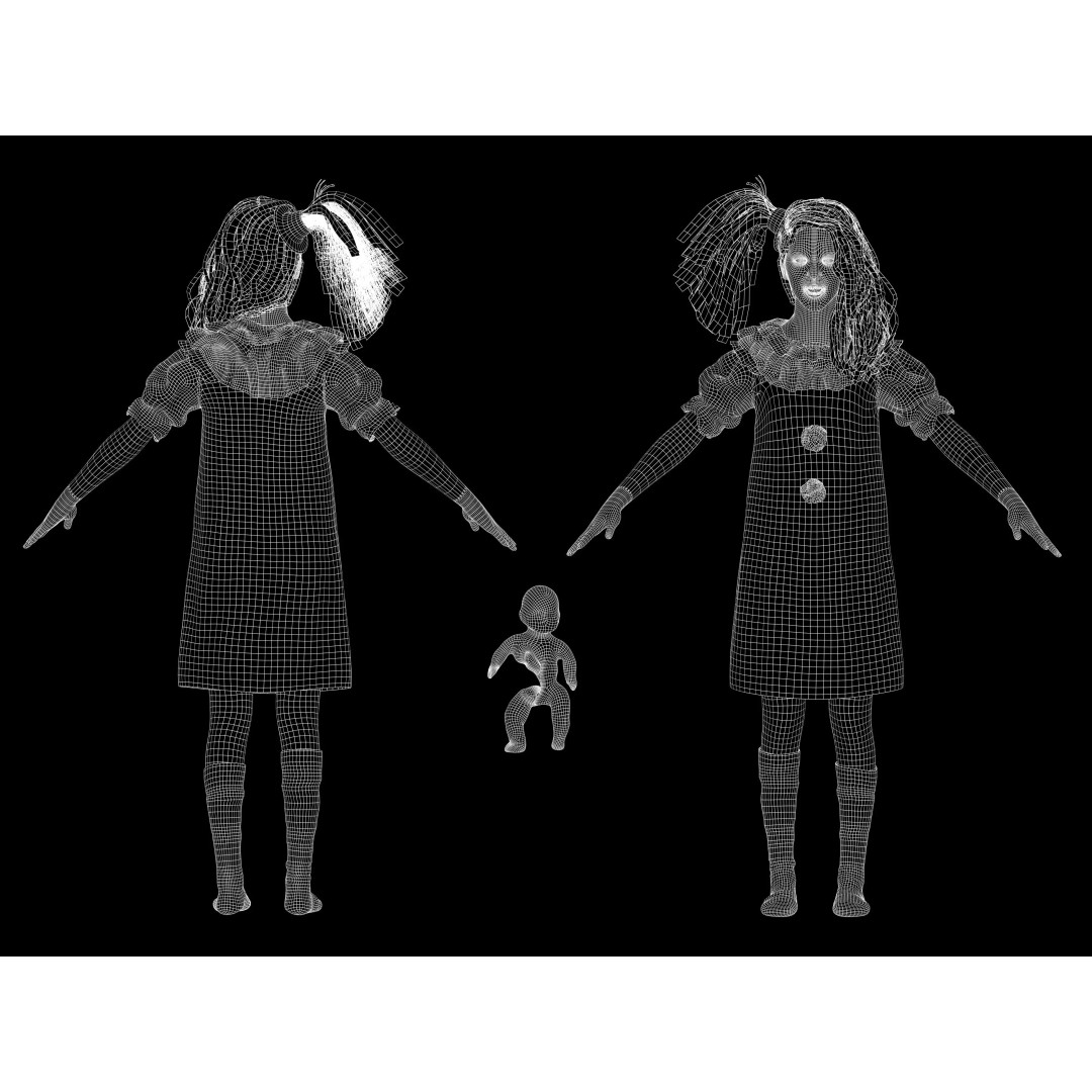 Little Pale Girl 3D Model – Low Poly Rigged Character, FBX, Blender - View 12
