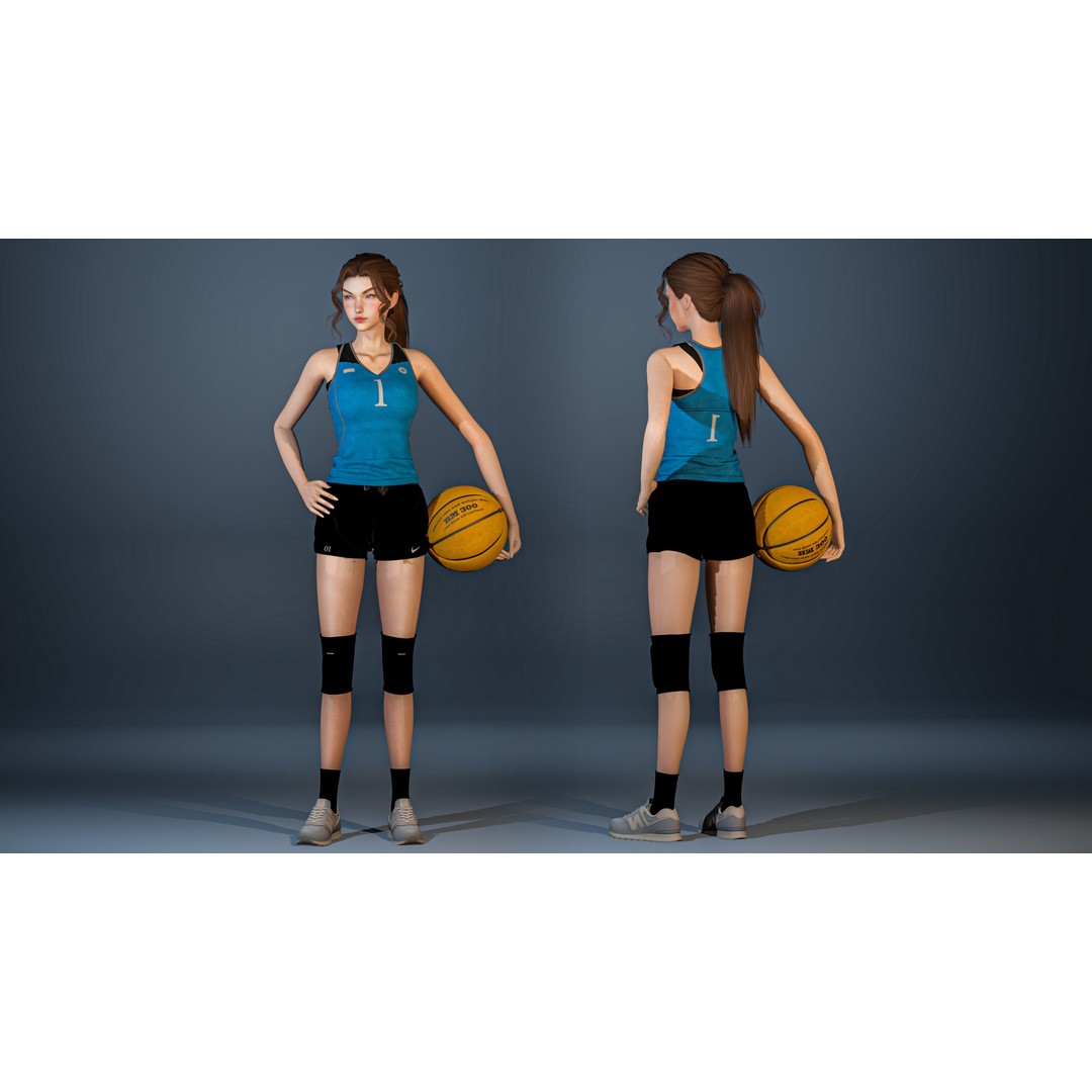 Sport Girl 3D Model – Low Poly Game Ready Character, FBX, OBJ - View 3