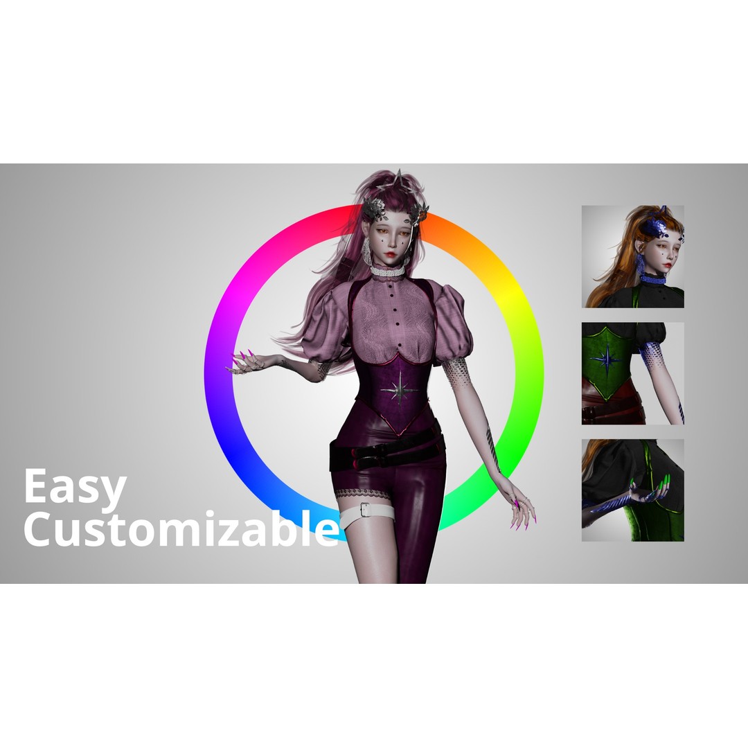 Banshee Girl 3D Model – Low Poly Game Character, Rigged, FBX - View 6