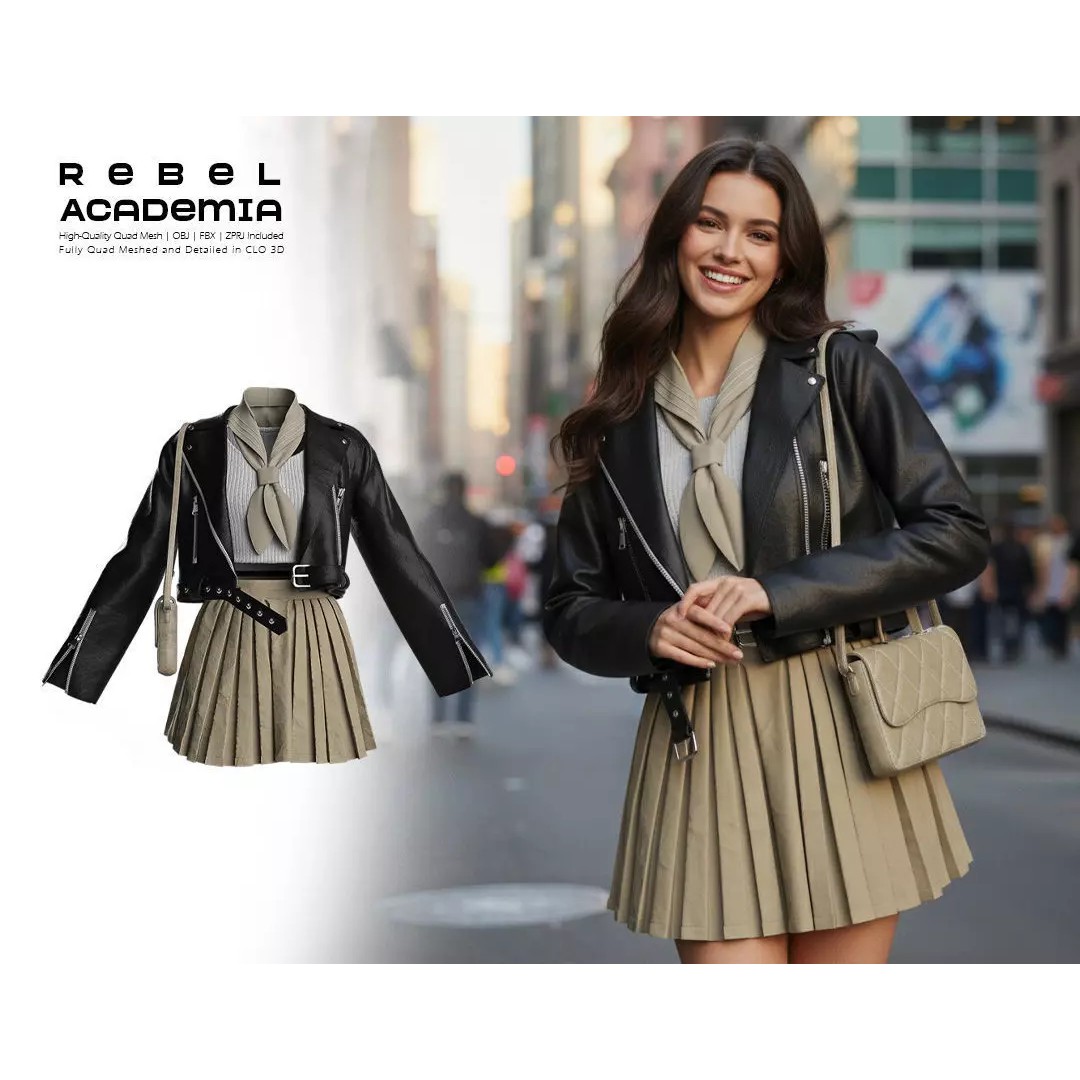Rebel Academia 3D Model – Stylish Academic Uniform, FBX, Game-Ready - View 2