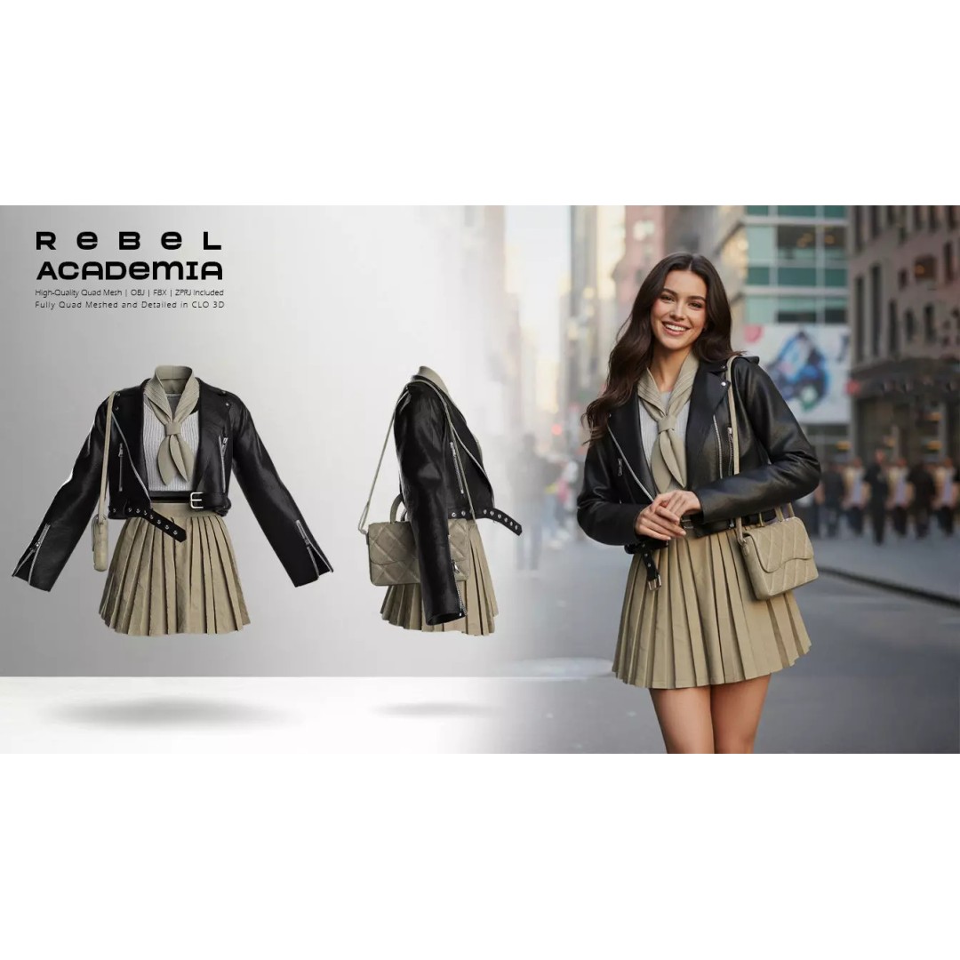 Rebel Academia 3D Model – Stylish Academic Uniform, FBX, Game-Ready - View 3